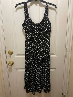 Rachel Zoe Black and White Polka Dot Midi Dress w/pockets